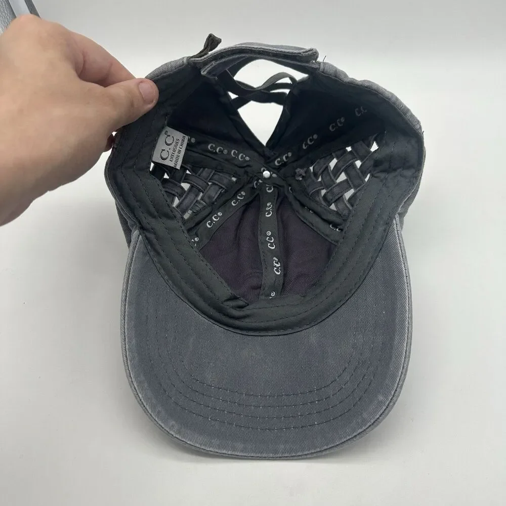 C.C. Womens Criss Cross Ponytail Baseball Cap Basket Weave Gray Messy Bun
